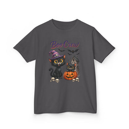 Boo Crew Kids Halloween T-Shirt, Cute Black Cats Pumpkin Design, Fun Spooky Shirt for Girls Boys