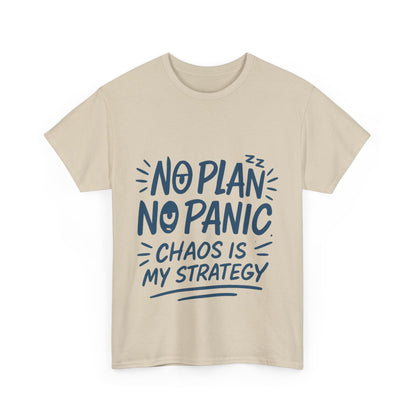 Funny Chaos Quote Mens T-Shirt, No Plan No Panic Humor Shirt, Casual Graphic Tee Gift for Him, Relaxed Fit