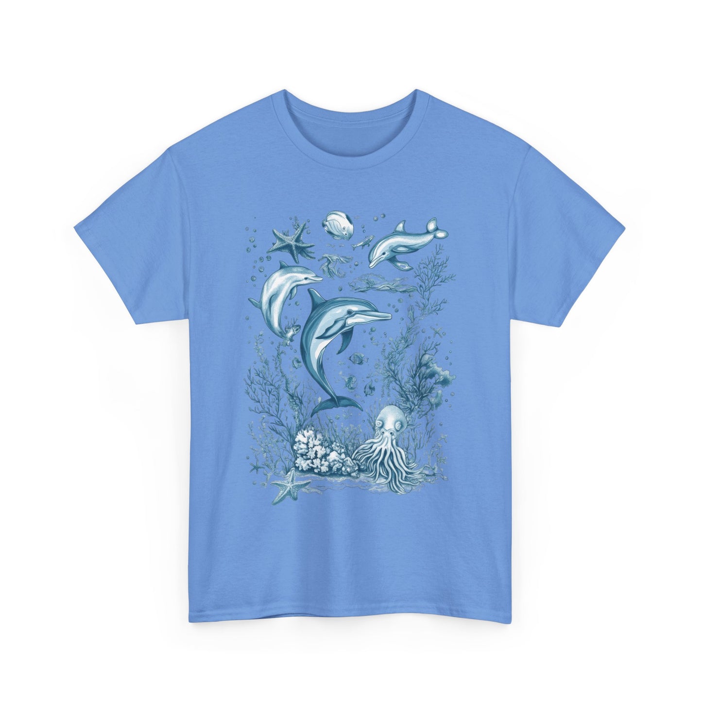 Ocean Life Dolphin T-Shirt, Women's Cotton Tee with Underwater Sea Creatures, Marine Nature Gift Shirt, Perfect for Beach Lovers