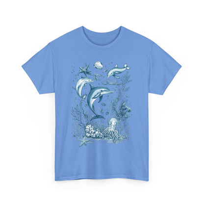 Ocean Life Dolphin T-Shirt, Women's Cotton Tee with Underwater Sea Creatures, Marine Nature Gift Shirt, Perfect for Beach Lovers