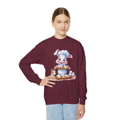 Easter Bunny Baker Youth Sweatshirt, Easter Gift, Kids Sweater, Cute Rabbit Design with Eggs, Spring Fashion, Easter Outfit for Kids
