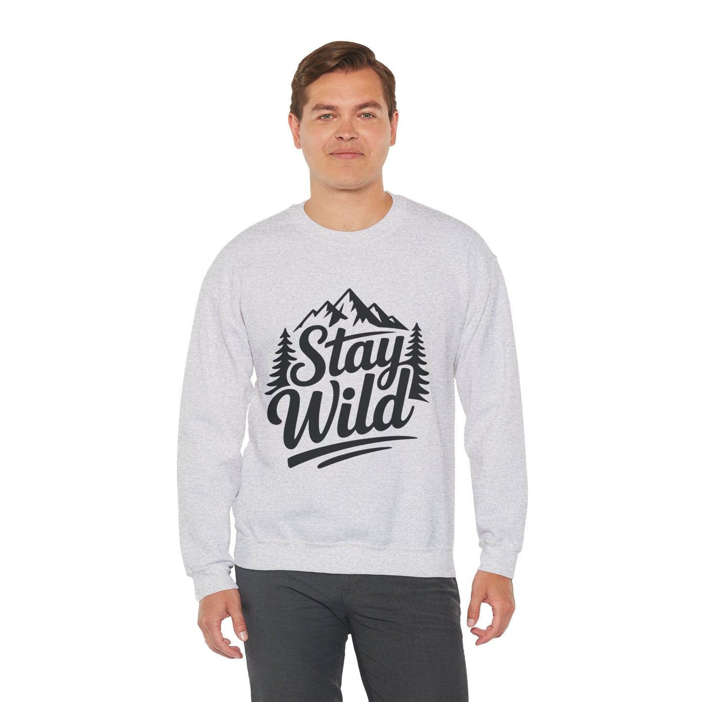 Stay Wild Unisex Crewneck Sweatshirt, Cozy Casual Wear for Adventurers, for Nature Lovers, Mountain Nature Unisex Crewneck Sweatshirt