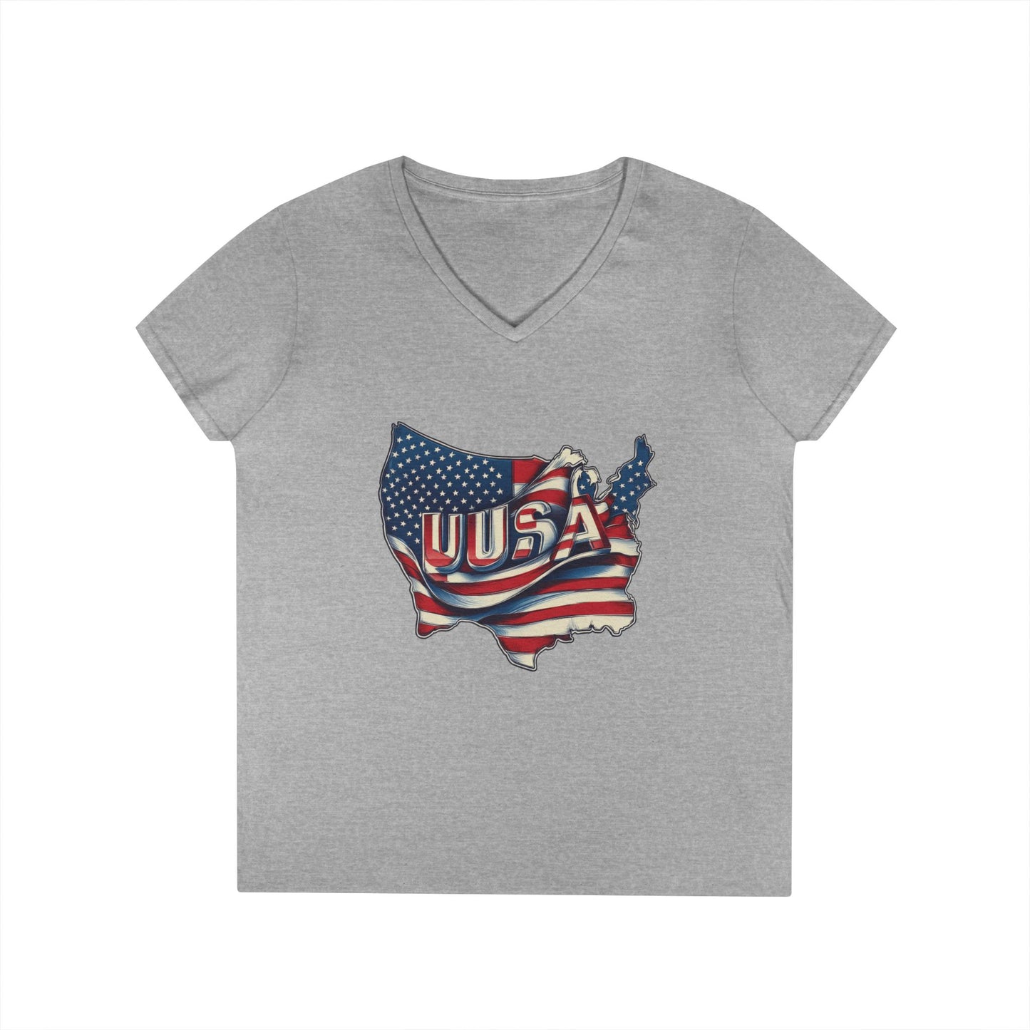Patriotic Ladies' V-Neck T-Shirt, USA Flag Top, Independence Day Apparel, Women's Casual Wear, Summer T-Shirt, 4th of July Gift