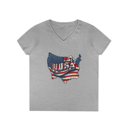 Patriotic Ladies' V-Neck T-Shirt, USA Flag Top, Independence Day Apparel, Women's Casual Wear, Summer T-Shirt, 4th of July Gift