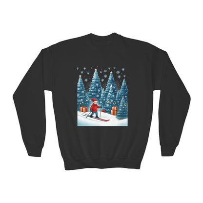 Kids Christmas Skiing Sweatshirt, Cute Holiday Winter Pullover, Youth Crewneck Sweatshirt