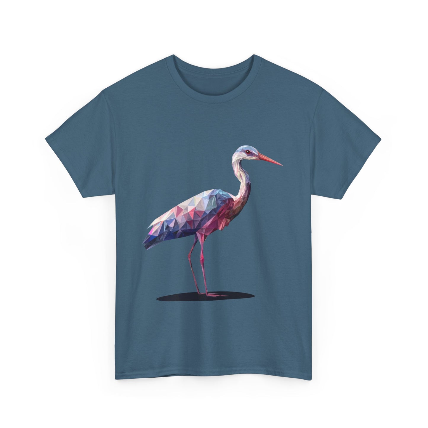 Geometric Heron T-Shirt, Colorful Polygon Bird Graphic, Nature Lover Unisex Heavy Cotton Tee, Geometric Crane Tee, Bird Lovers Gift