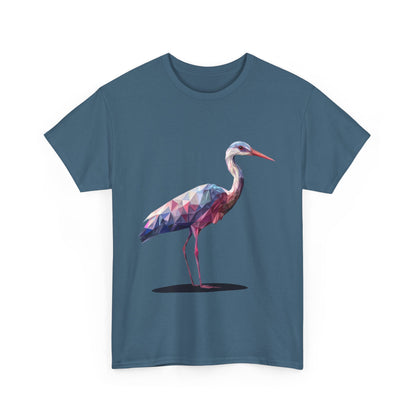 Geometric Heron T-Shirt, Colorful Polygon Bird Graphic, Nature Lover Unisex Heavy Cotton Tee, Geometric Crane Tee, Bird Lovers Gift