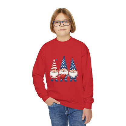 Patriotic Gnome Youth Crewneck Sweatshirt, 4th of July Sweatshirt, Cute Gnome Pullover, Summer Camp Outfit, Kids Holiday Apparel