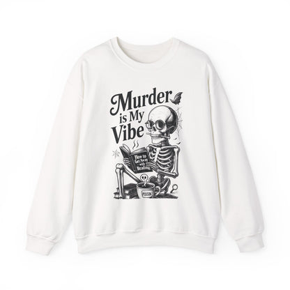 Womens Murder is My Vibe Crewneck Sweatshirt, Cozy Gift for Halloween, Unique Sweatshirt, Skull Graphic, Fall Fashion, Unisex Pullover