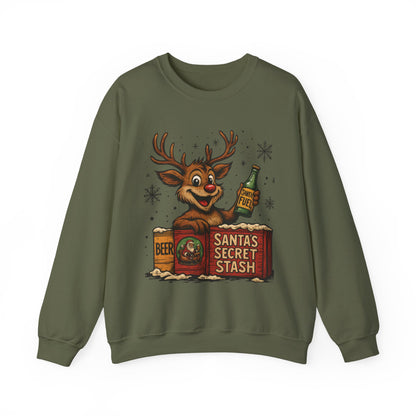 Mens Funny Christmas Sweatshirt, Santa's Secret Stash Reindeer Pullover, Men's Heavy Blend™ Crewneck Sweatshirt
