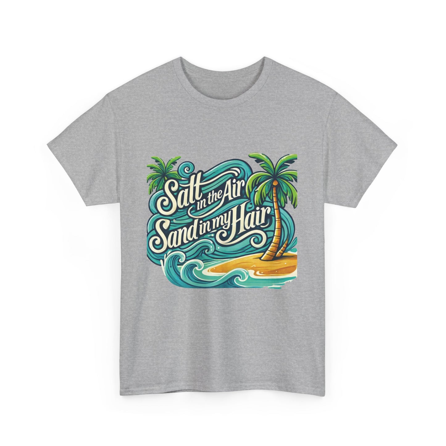 Salt in the Air Sand in My Hair Shirt, Beach Summer Vibes Graphic T-Shirt, Tropical Ocean Palm Design, Ocean-Themed Shirt, Gift Beach Lovers