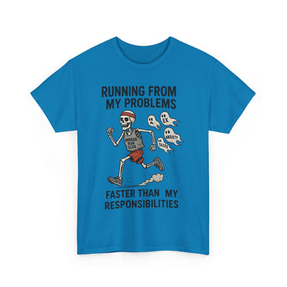 Skeleton Runner Tee for Men, Undead Jogging Club Shirt, Halloween T-Shirt, Gift for Runners, Anxiety Humor Gift