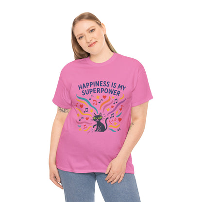 Happiness is My Superpower Tee - Fun Womens Cotton T-Shirt, Gift for Cat Lovers, Cute Pet Apparel, Everyday Wear, Positive Vibes