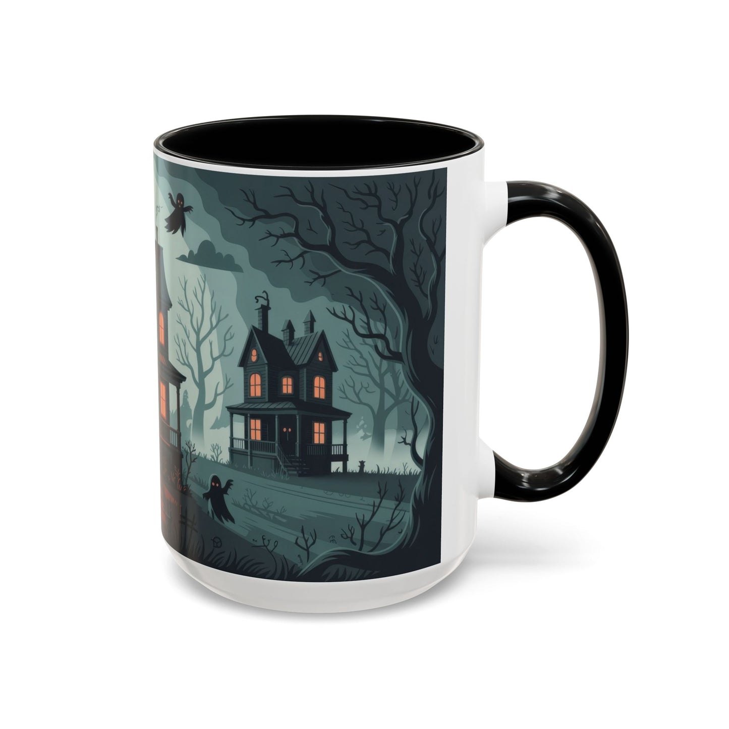 Haunted Mansion Mug, Ghostly Gothic Forest Coffee Cup, Spooky Haunted House Halloween Gift for Horror Lovers, Accent Coffee Mug (11, 15oz)