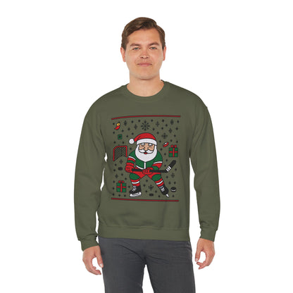 Hockey Santa Men's Christmas Sweatshirt, Funny Sports Holiday Jumper
