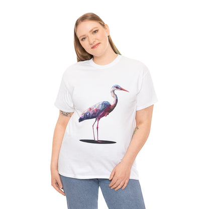 Geometric Heron T-Shirt, Colorful Polygon Bird Graphic, Nature Lover Unisex Heavy Cotton Tee, Geometric Crane Tee, Bird Lovers Gift