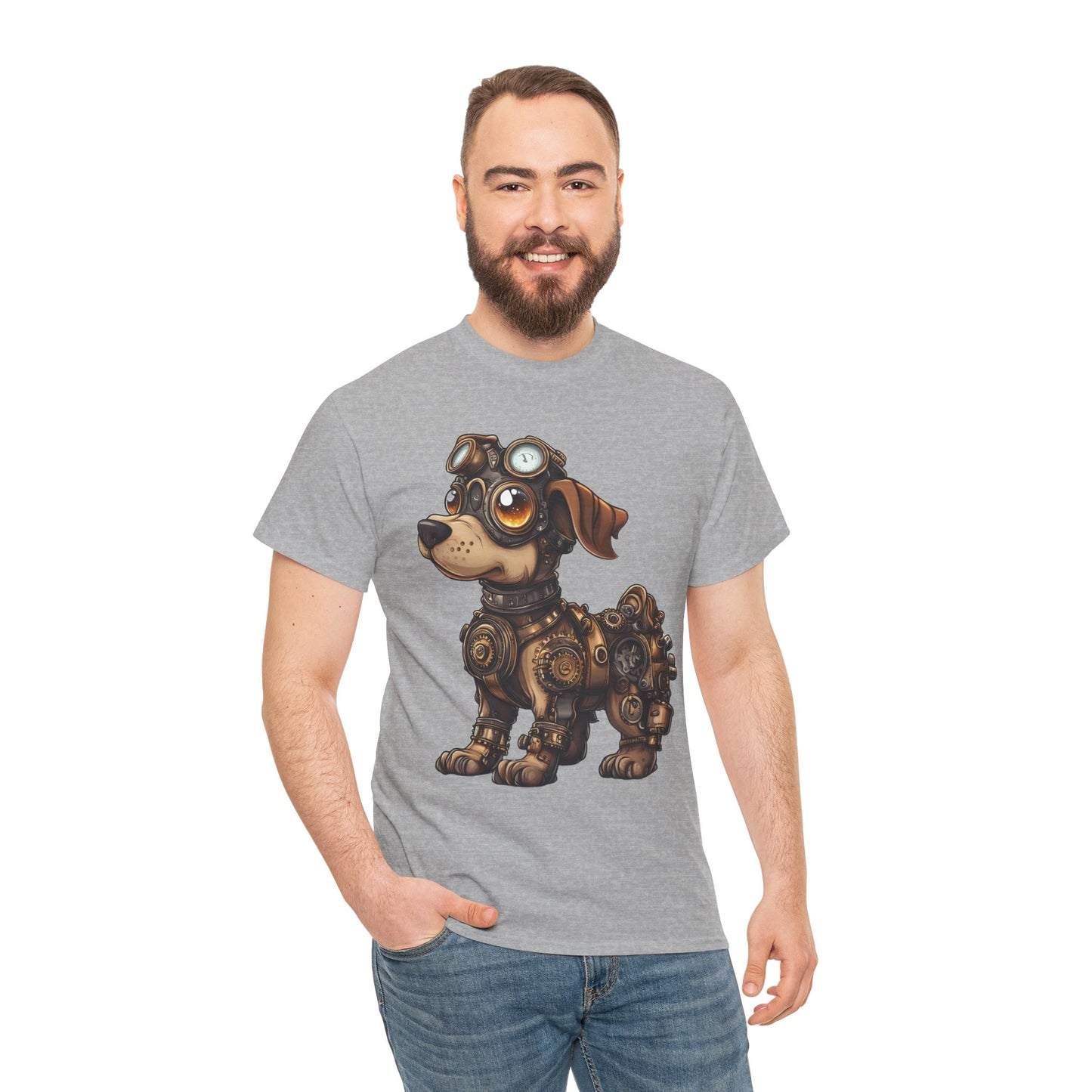 Cyberpunk Pup Design Mens Tee, Steampunk Dog Tee, Dog Lover Gift, Vintage Style, Fun Graphic Tee, Quirky Pet Apparel