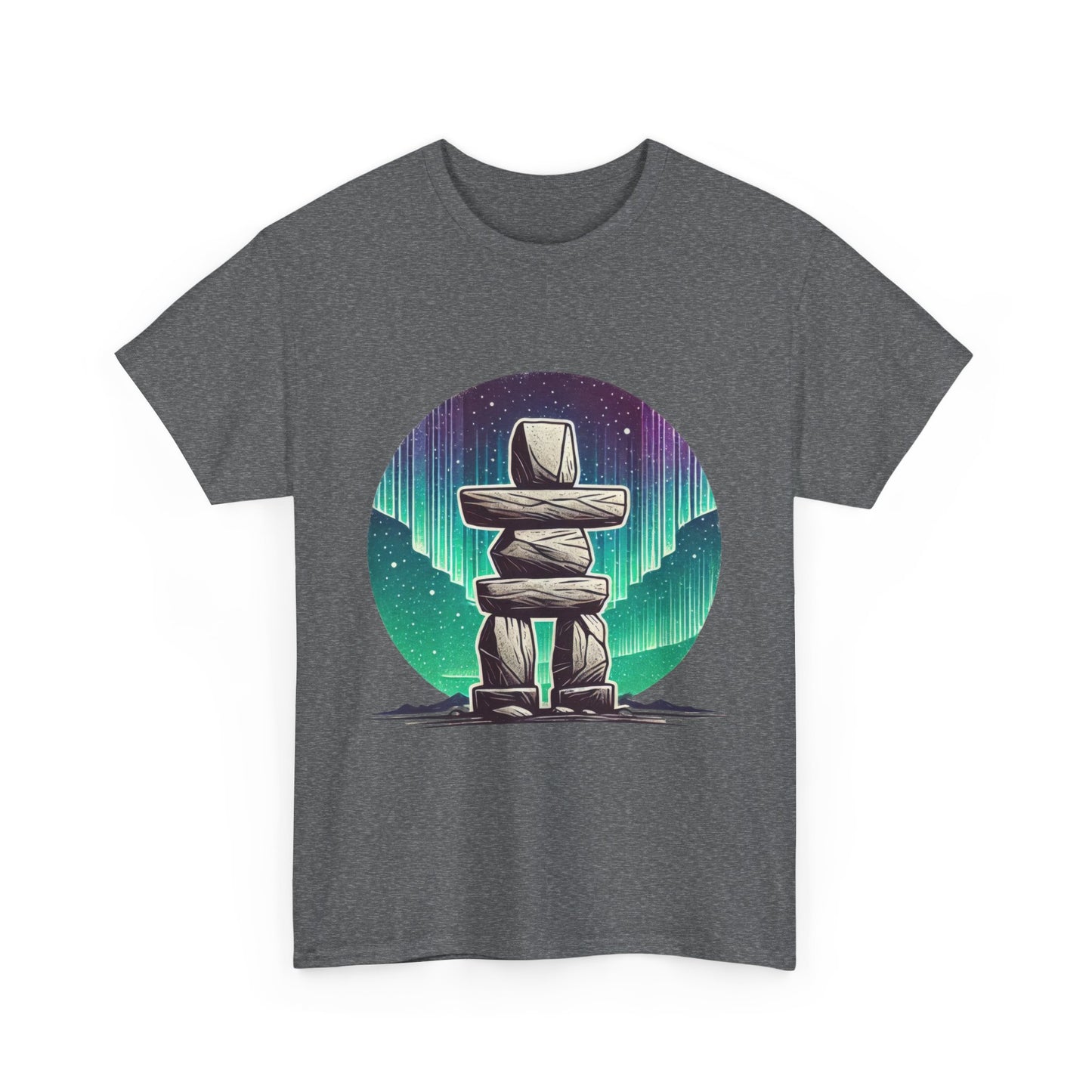 Aurora Stone Inukshuk Tee, Northern Lights Inukshuk T-Shirt,  Arctic Stone Stack Aurora Graphic Tee, Canada Inuit Symbol Shirt