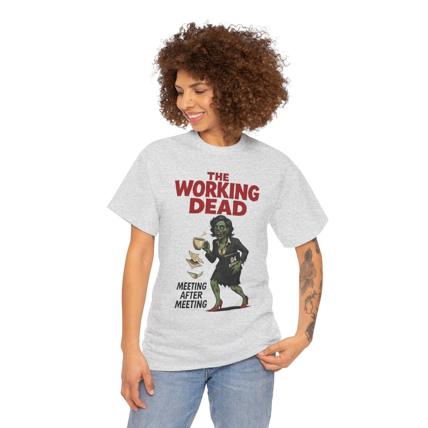 The Working Dead Women's Zombie Funny Office T-Shirt, Meeting Humor Tee, Zombie Work Top, Halloween Work Tee
