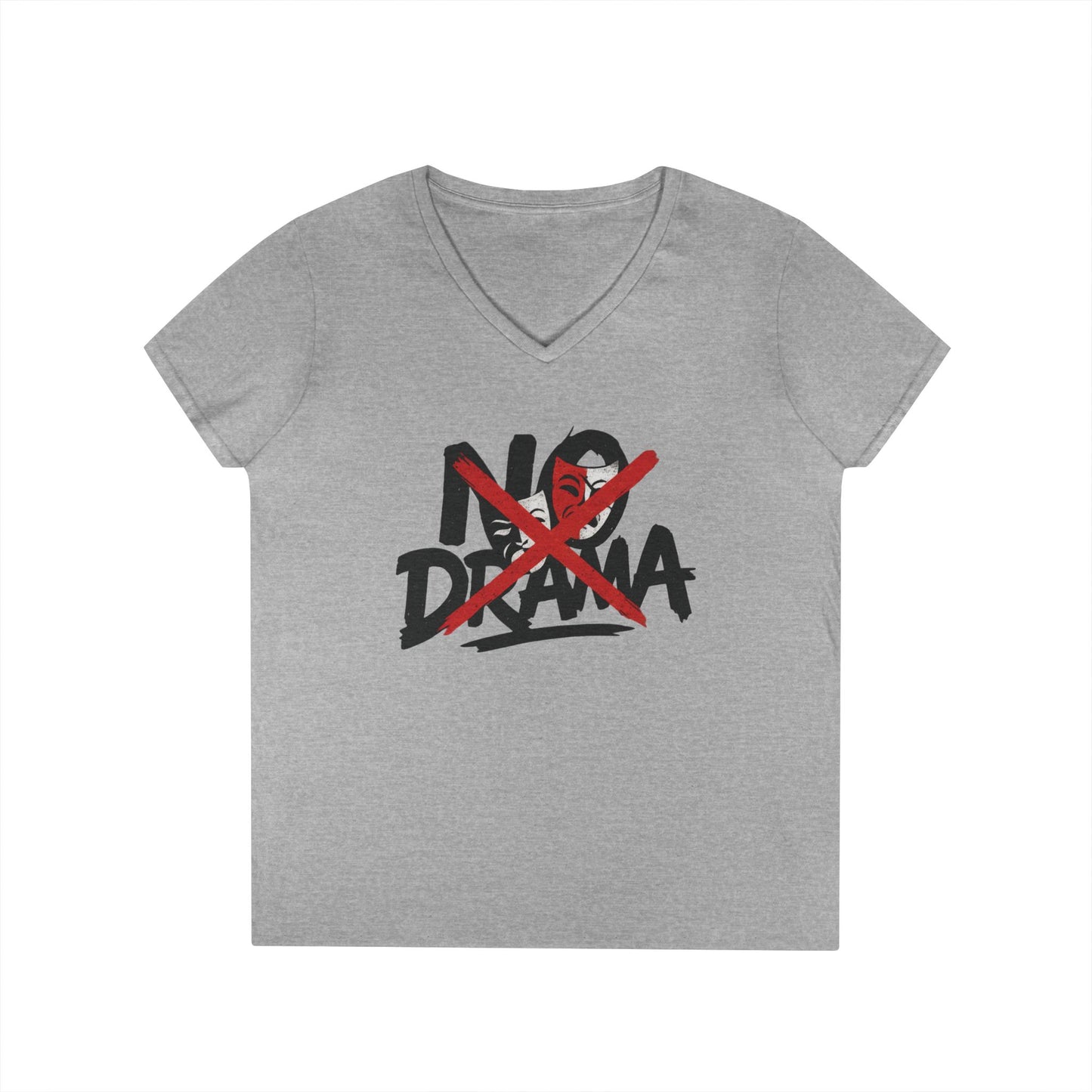 No Drama Ladies' V-Neck T-Shirt, Casual Graphic Tee, Perfect for Everyday Vibes, Gift Idea for Friends, Fun Statement Top, Mood Daily Modes