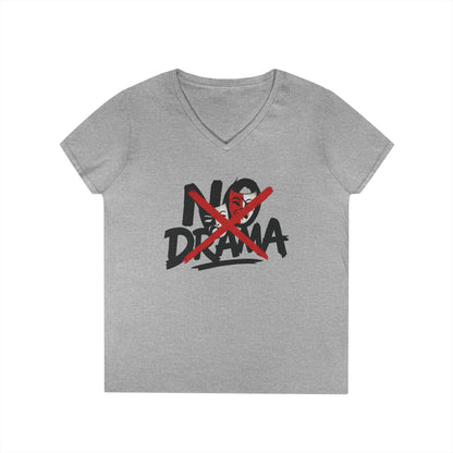 No Drama Ladies' V-Neck T-Shirt, Casual Graphic Tee, Perfect for Everyday Vibes, Gift Idea for Friends, Fun Statement Top, Mood Daily Modes