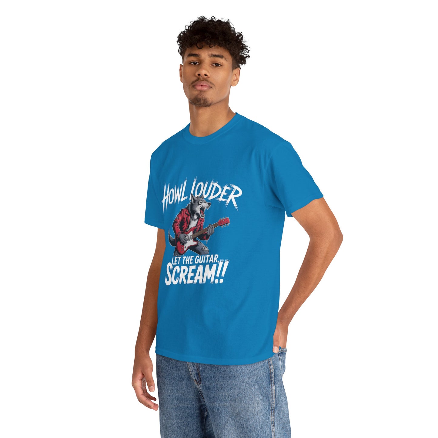 Rockin' Wolf Unisex Tee, Perfect for Music Lovers, Music Lover Graphic T-Shirt, Cool Guitarist Wolf Design, Rock Wolf Electric Guitar Tee