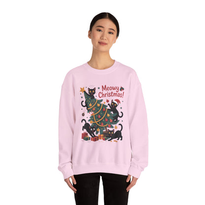 Black Cats Christmas Tree Sweatshirt, Funny Cat Lover Holiday Sweater, Cute Christmas Cat Chaos Jumper