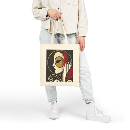 Art Deco Woman Tote Bag, Elegant Geometric Face Design, Modern Vintage Style Canvas Bag for Art Lovers, Artistic Cotton Canvas Tote Bag