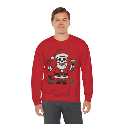 Funny Santa Skull Christmas Men's Sweatshirt, Holiday Margarita Pullover