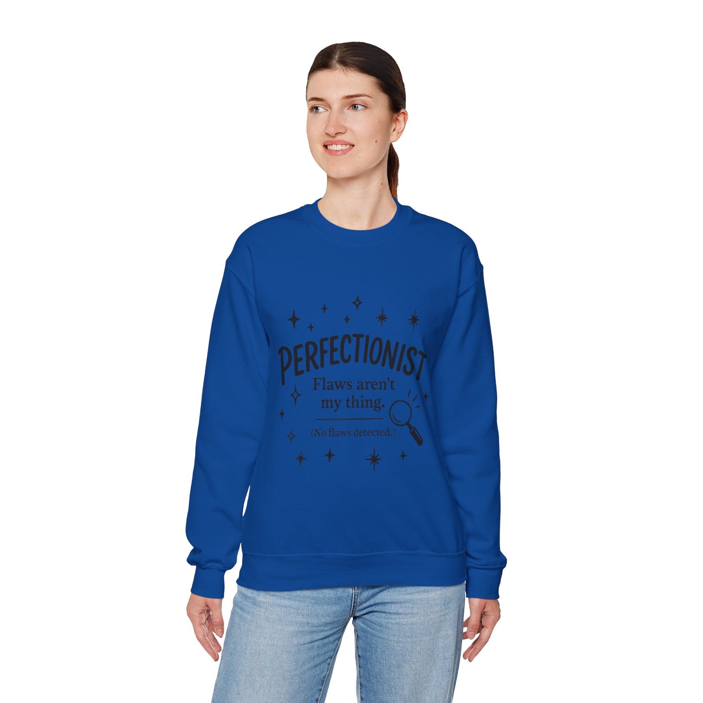 Womens Perfectionist Sweatshirt, Funny Clean Design with Stars, No Flaws Detected Quote Pullover, Minimalist Cozy Gift for Her