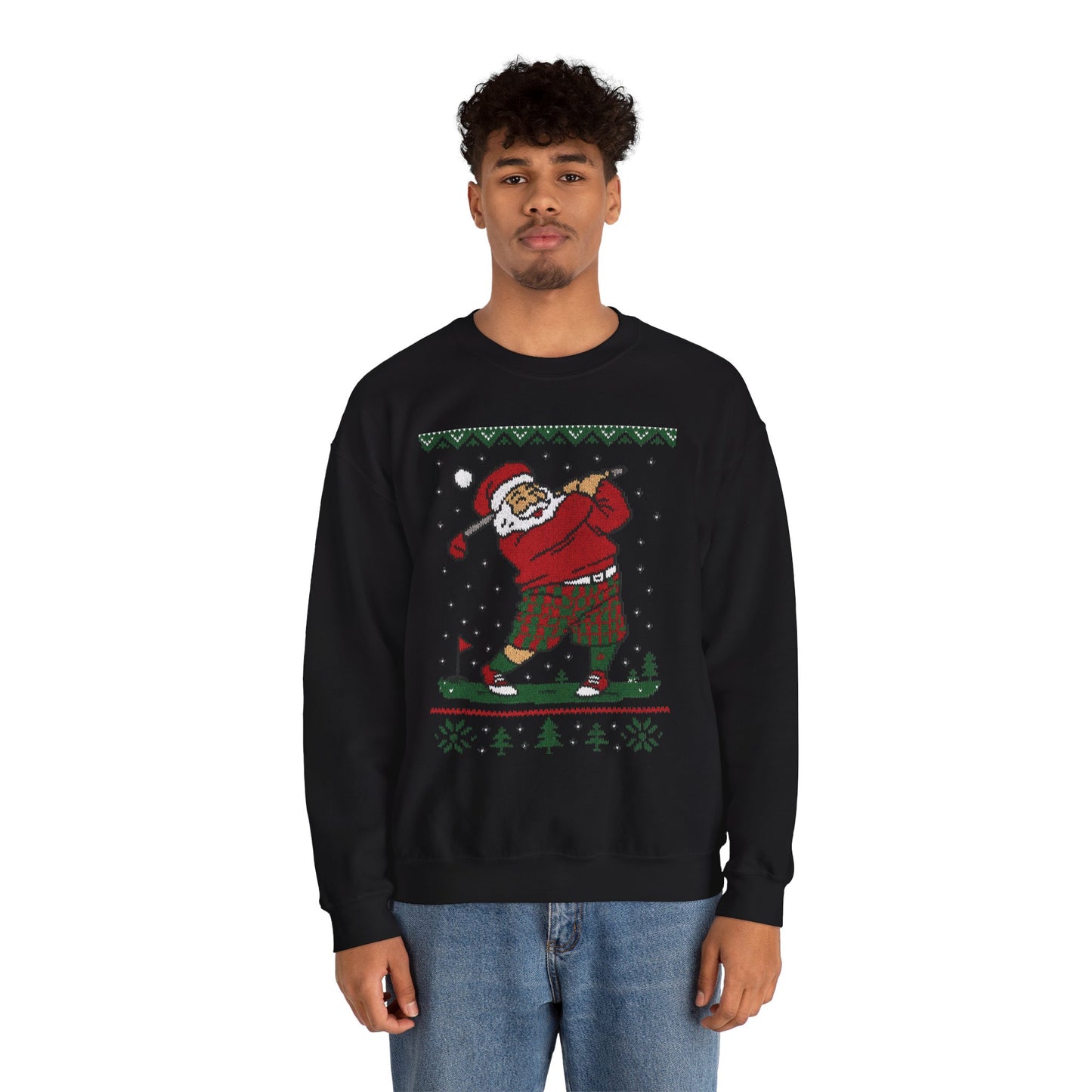 Golfing Santa Christmas Sweatshirt, Funny Golf Lover Holiday Jumper, Ugly Christmas Golf Sweater for Men