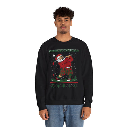 Golfing Santa Christmas Sweatshirt, Funny Golf Lover Holiday Jumper, Ugly Christmas Golf Sweater for Men