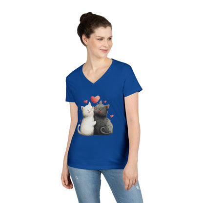 Cute Cat Love V-Neck T-Shirt, Animal Lover Gift, Valentine's Day Shirt, Cat Mom Gift, Cute Graphic Tee