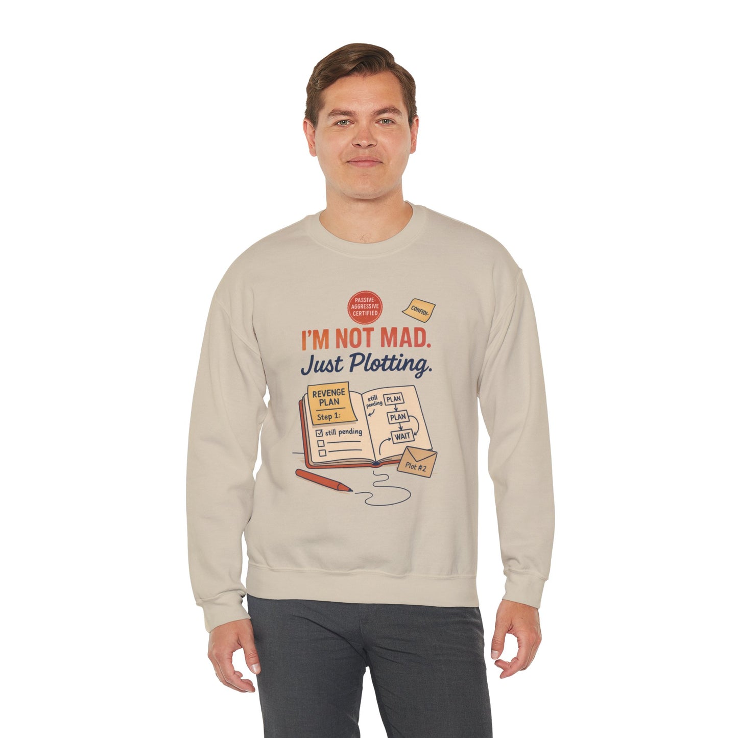 Funny Mens Revenge Sweatshirt, Im Not Mad Just Plotting, Passive Aggressive Sarcastic Crewneck for Him