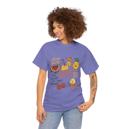 Cute Fruit Pun T-Shirt for Women, Summer Graphic Tee, Kawaii Watermelon Pineapple Ice Cream Design, Squeeze the Day Shirt, Stay Juicy Top
