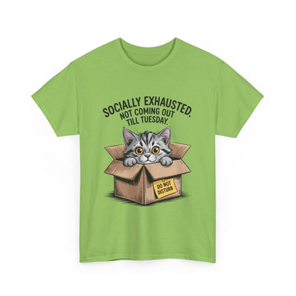 Socially Exhausted Cat Women's Tee, Funny Cat Shirt, Women's Graphic Tee, Gift for Introverts, Cute Animal T-Shirt, Weekend Wear