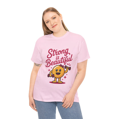 Strong is Beautiful Womens T-Shirt, Cute Fitness Character Graphic Tee, Inspirational Workout Shirt, Gym Motivation Gift for Her