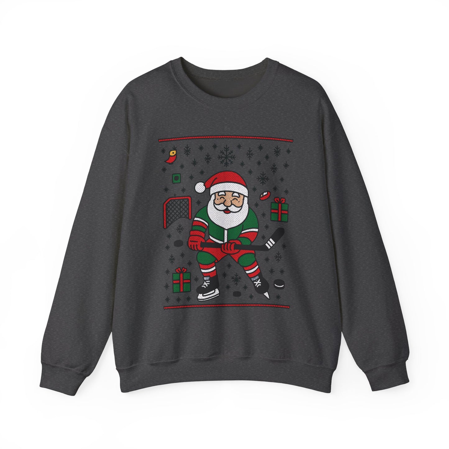 Hockey Santa Men's Christmas Sweatshirt, Funny Sports Holiday Jumper