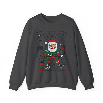 Hockey Santa Men's Christmas Sweatshirt, Funny Sports Holiday Jumper