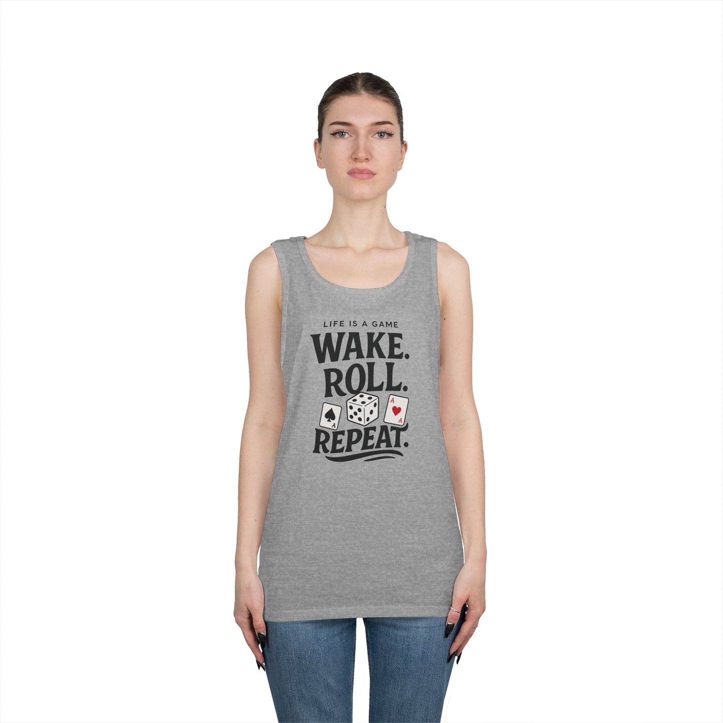 Game Themed Tank Top, Casual Tee, Gift for Gamers, Fun Workout Top, Funny Dice & Cards Shirt, Unisex Gambling Gift