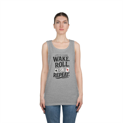 Game Themed Tank Top, Casual Tee, Gift for Gamers, Fun Workout Top, Funny Dice & Cards Shirt, Unisex Gambling Gift