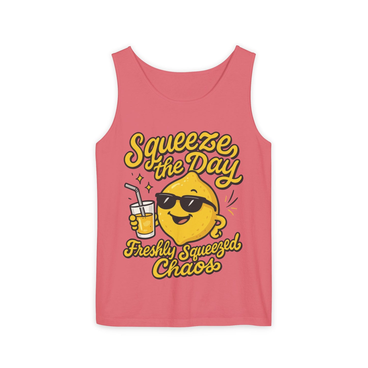 Squeeze The Day Womens Tank Top - Funny Lemon Pun Shirt - Freshly Squeezed Chaos Summer Citrus Top, Casual Beachwear, Fun Summer Apparel