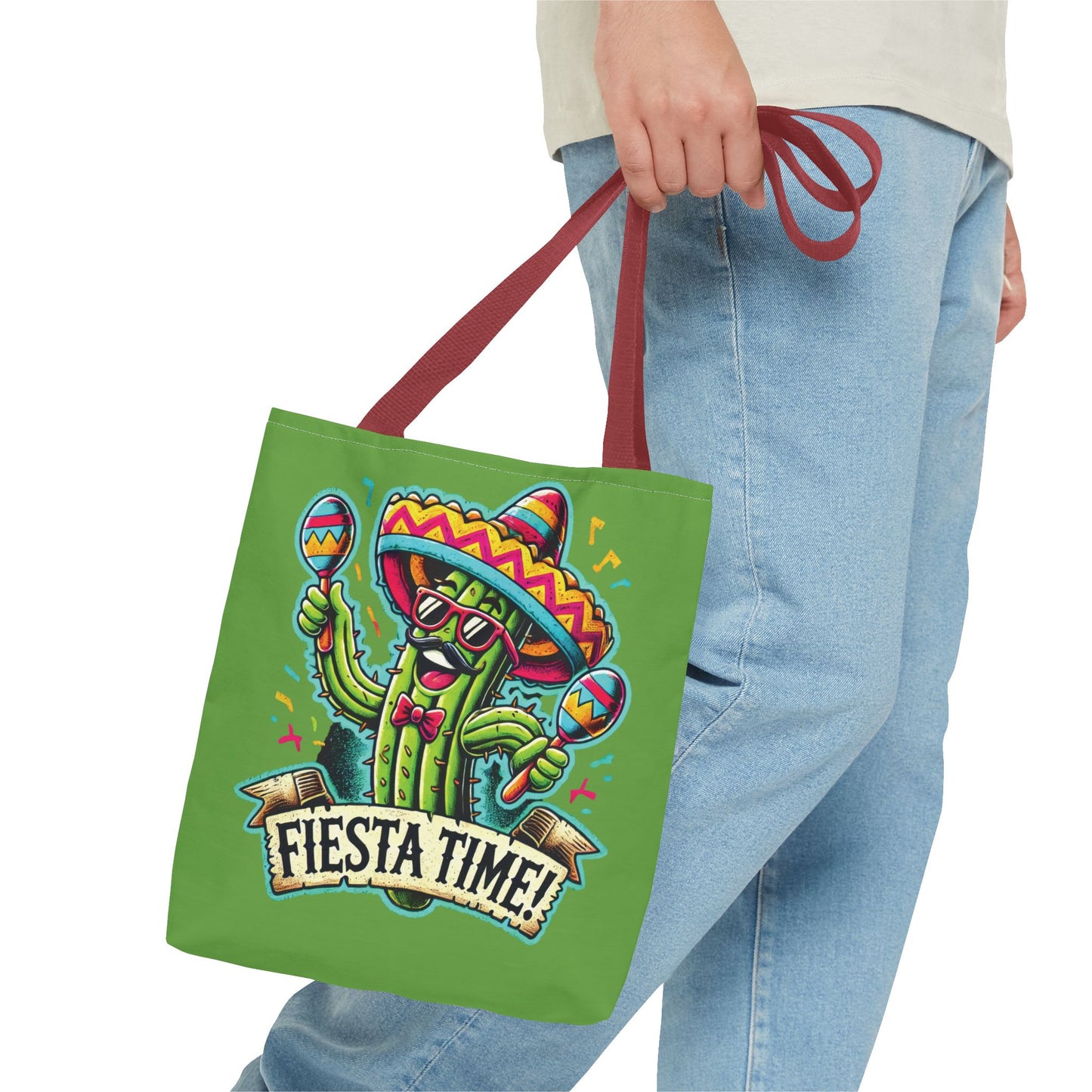 Fiesta Time Cactus Tote Bag, Funny Mexican Party Gift, Sombrero Maracas Print, Cinco de Mayo Bag, Summer Festival Tote, Beach Bag, Shopping