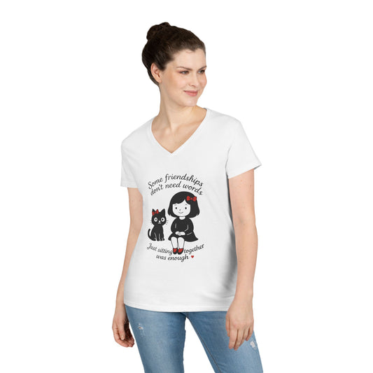 Cat Lover Girls' V-Neck T-Shirt, Gift for Birthday, Cat Lover T-Shirt, Cat Mom Gift