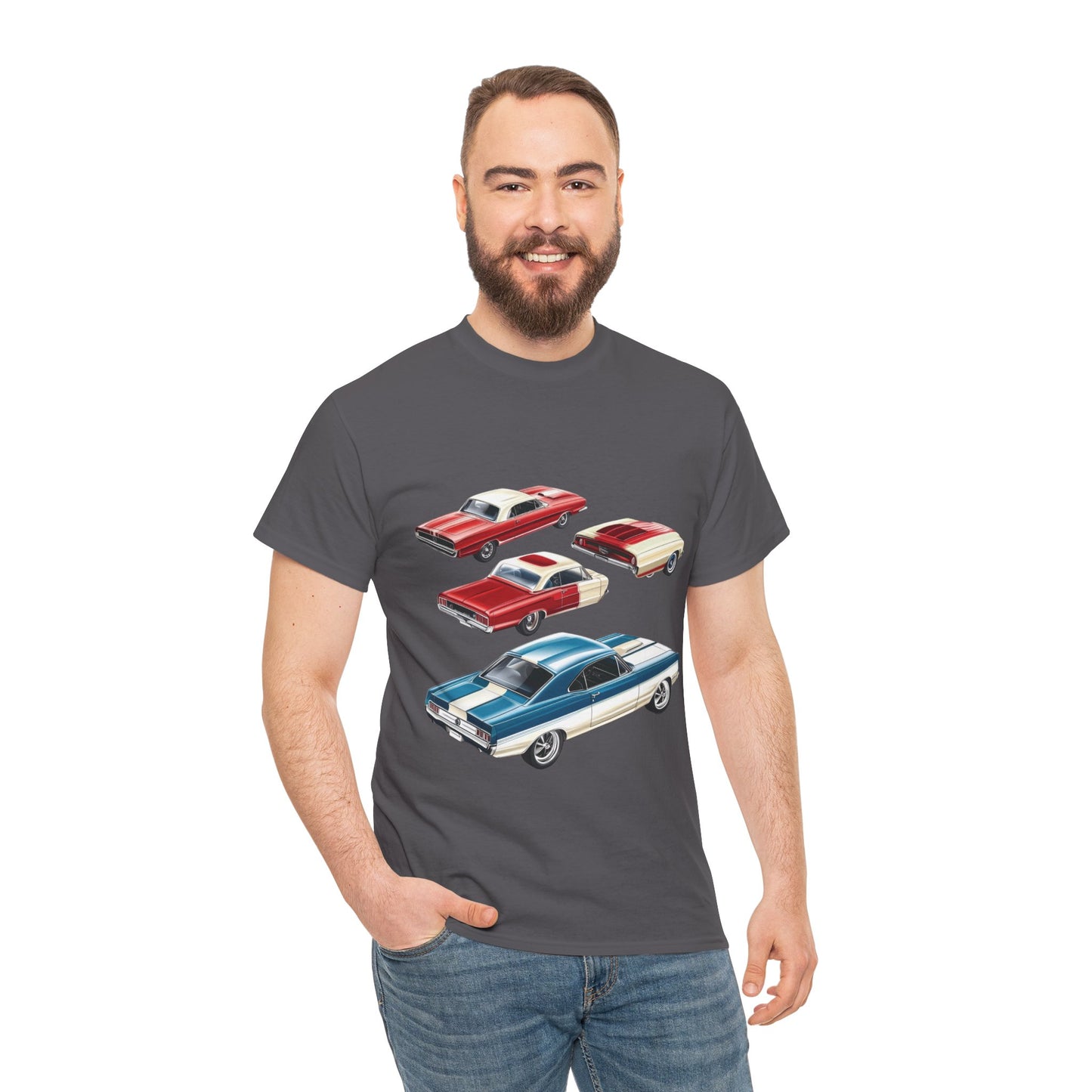 Vintage Muscle Car T-Shirt, Mens Cotton Tee with Retro American Classic Car Illustration, Gift for Car Lovers, Classic Car Graphic Tee