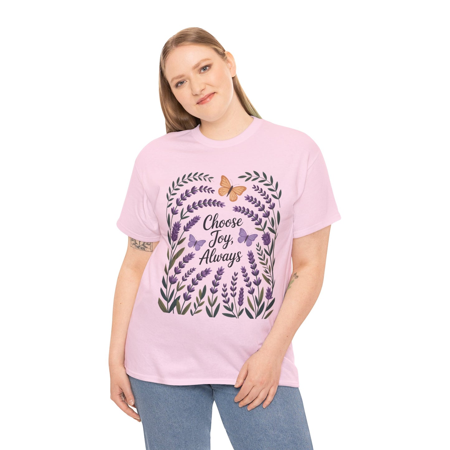 Choose Joy Always Women's Tee, Floral Graphic T-Shirt, Inspirational Gifts, Positive Vibes Apparel, Nature Lover's Gift, Lavender Printed