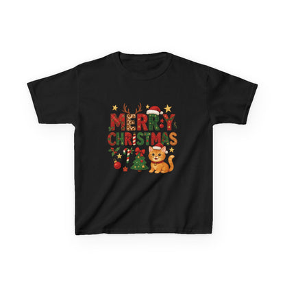 Merry Christmas Cat Shirt for Girls, Cute Holiday Kitten Tee