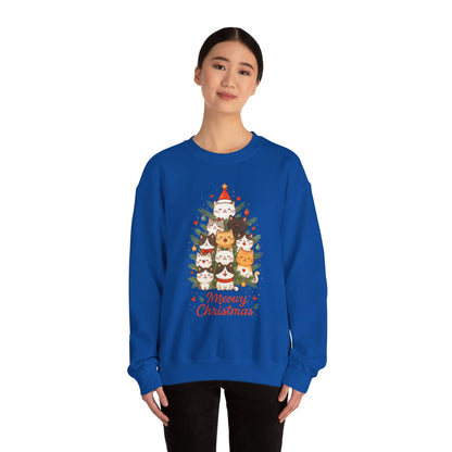 Women's Meowy Christmas Cat Sweatshirt, Cute Holiday Kitty Pullover