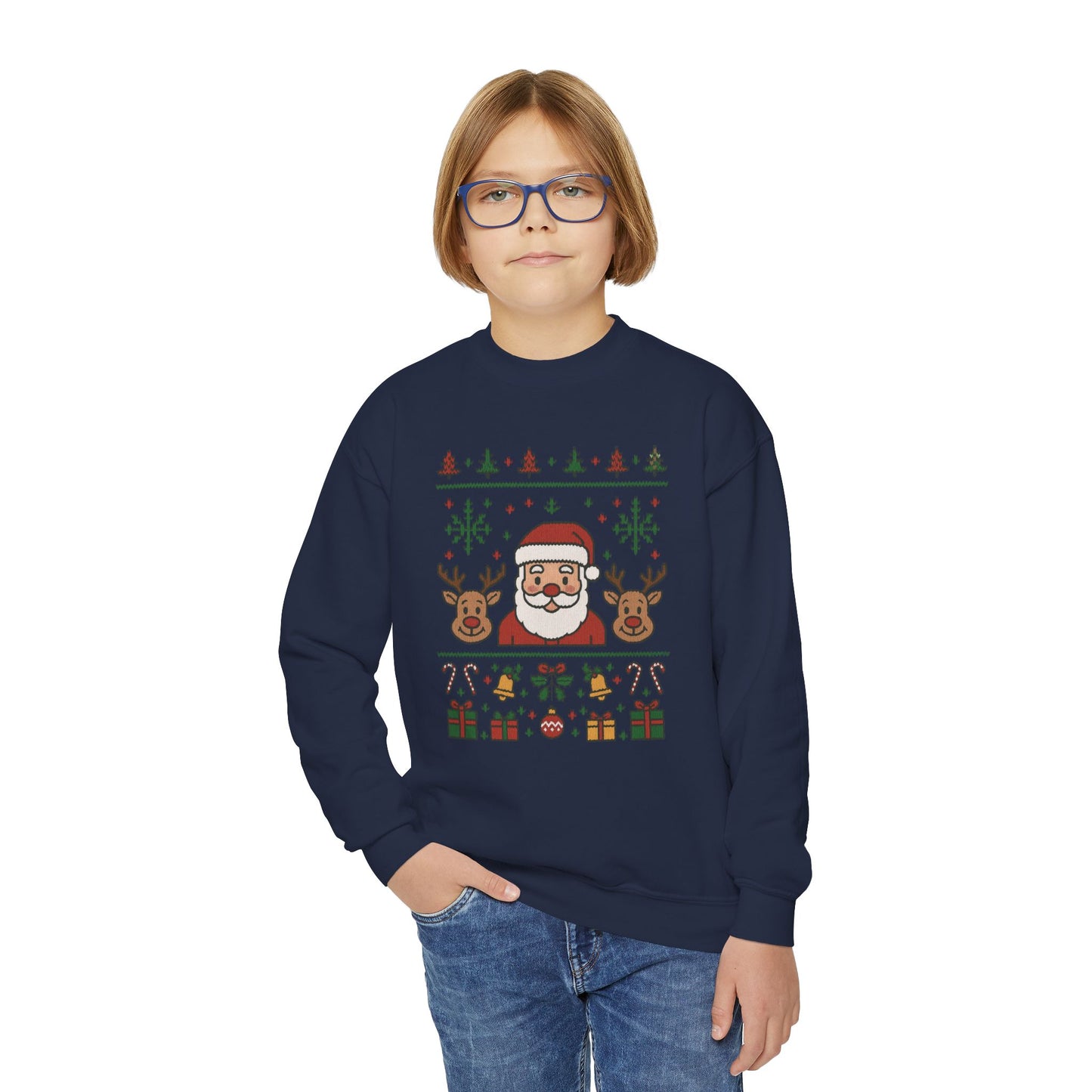 Santa - Reindeer Christmas Sweatshirt for Kids, Cozy Holiday Jumper, Youth Crewneck Sweatshirt