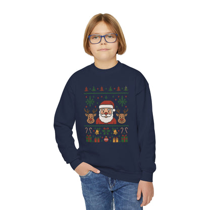 Santa - Reindeer Christmas Sweatshirt for Kids, Cozy Holiday Jumper, Youth Crewneck Sweatshirt
